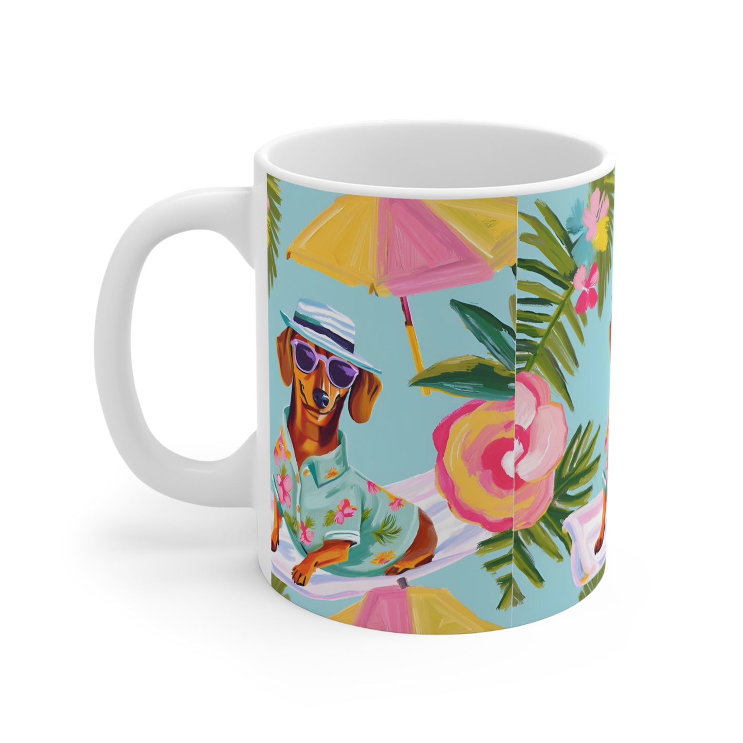 Summer Dachshund Mug, Cute Dog Lover Gift, Fun Coffee Cup Weiner Dog