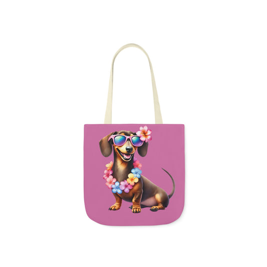 Dog Lover's Canvas Tote Bag - Fun Dachshund Design, Beach, Travel Pet Hawaii Lei