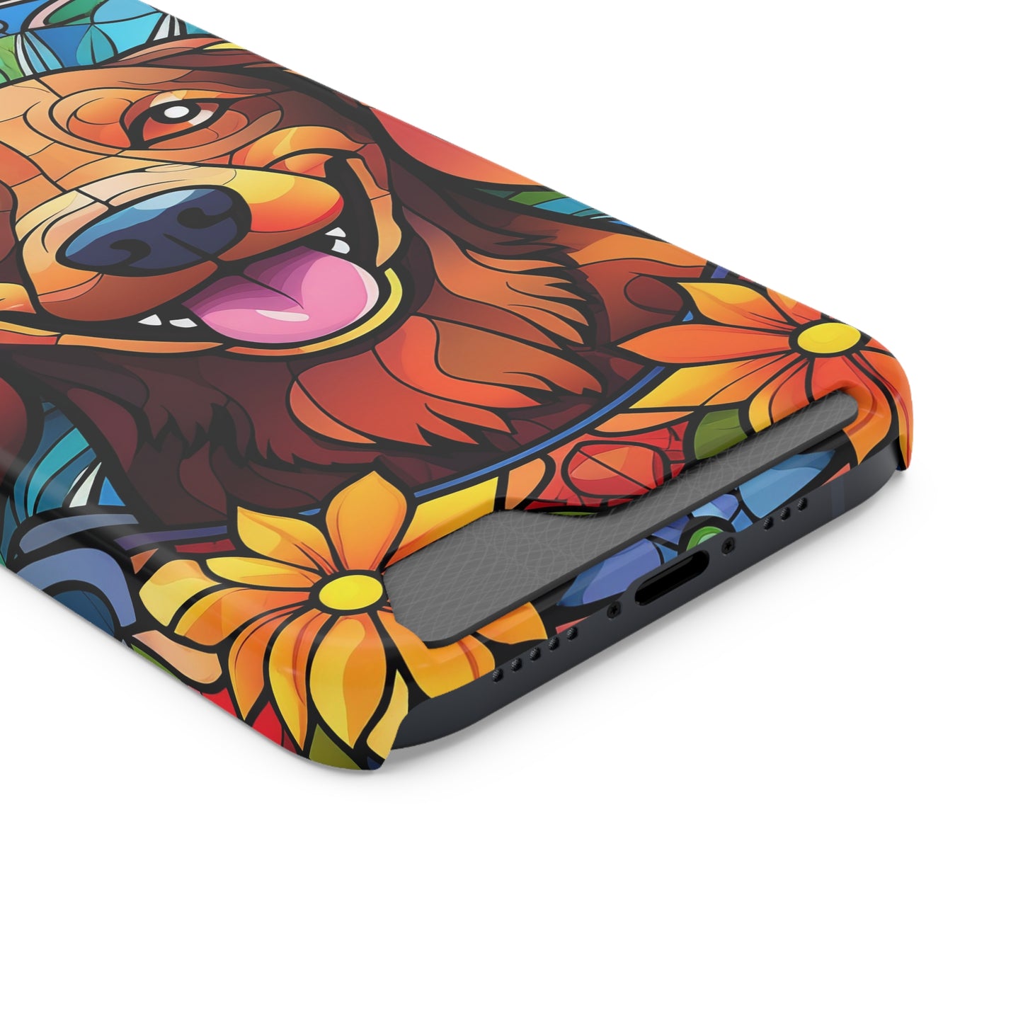 Stained Glass Dachshund Phone Case, Trendy Wallet Case for Dog Lovers, Cute Card Holder Cover