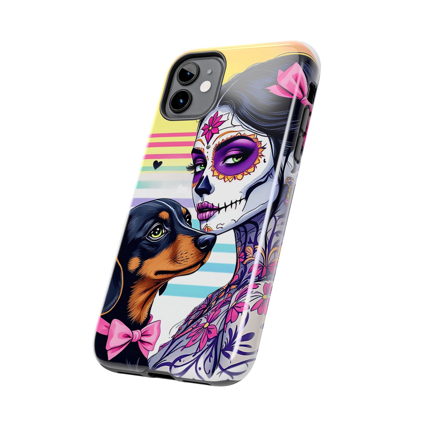 Cute Dachshund Phone Case Dog Lover Gift Tough Phone Cover Doxie Skull