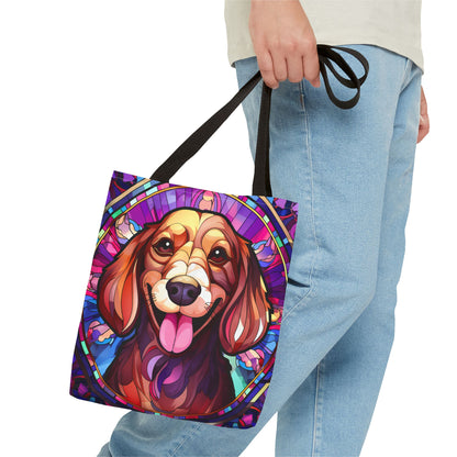 Stained Glass Red Dachshund Puppy Tote Bag Bright and Cheerful Weiner