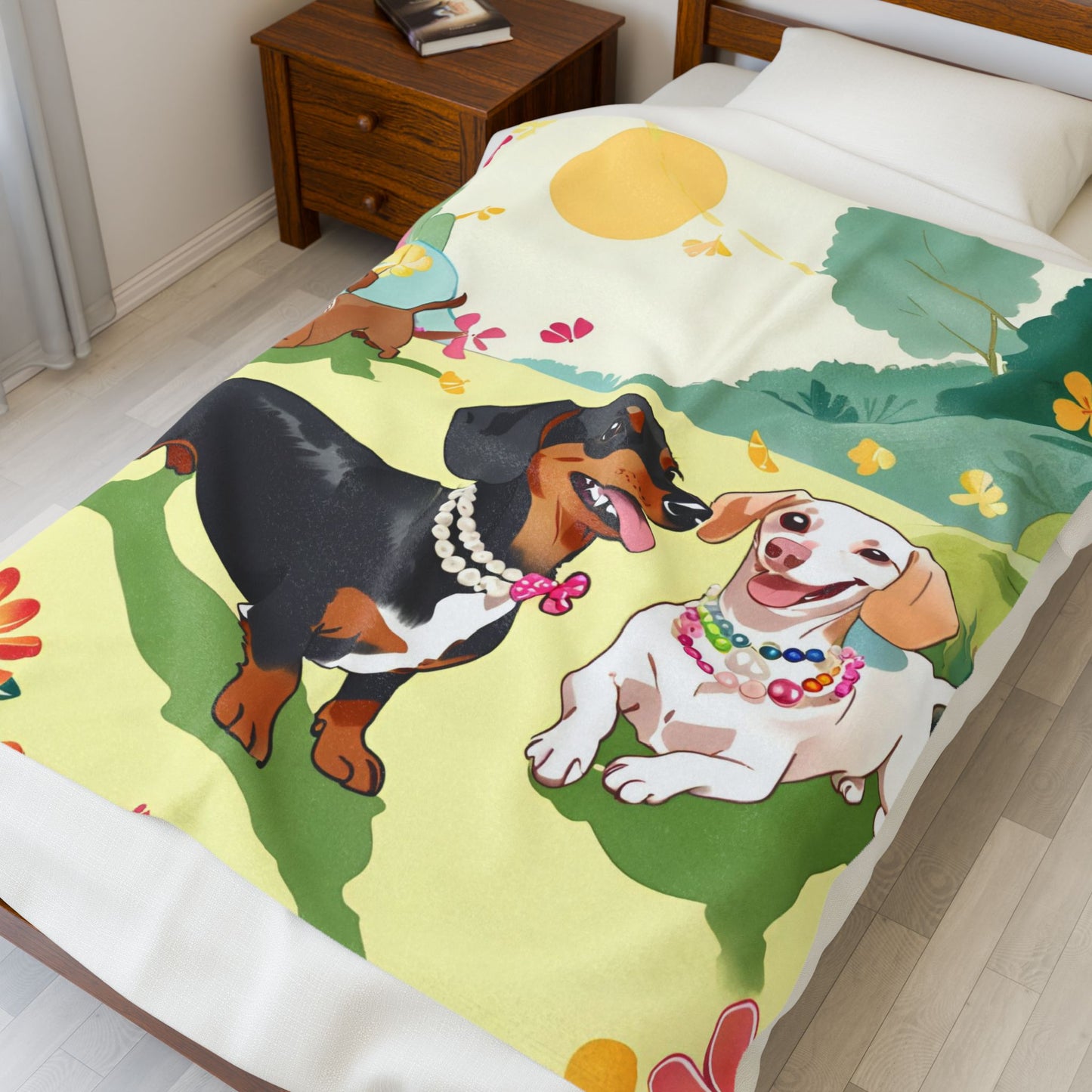 Springtime Dachshund Blanket, Cozy Throw, Dog Lover Gift, Animal Print Bedding, Weiner Dog