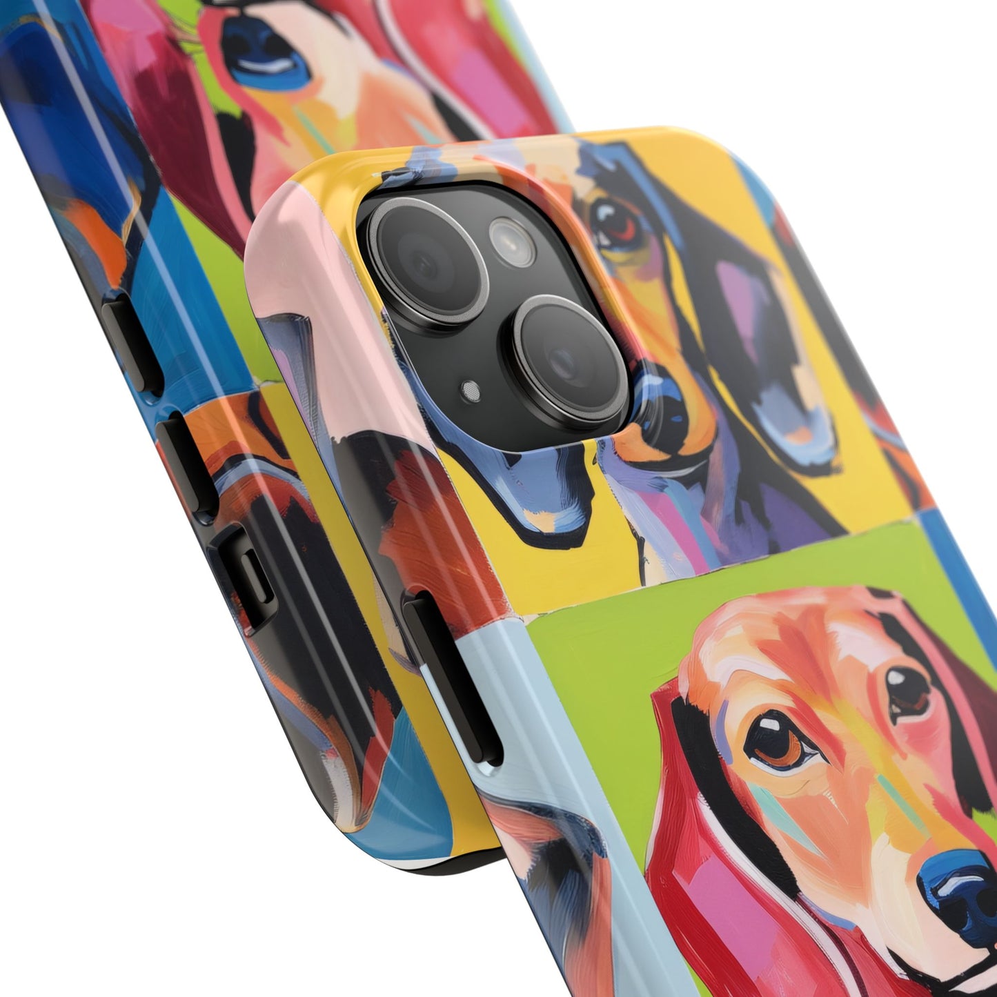 Pop Art Bright Colorful Dachshund iPhone 15 Tough Phone Cases