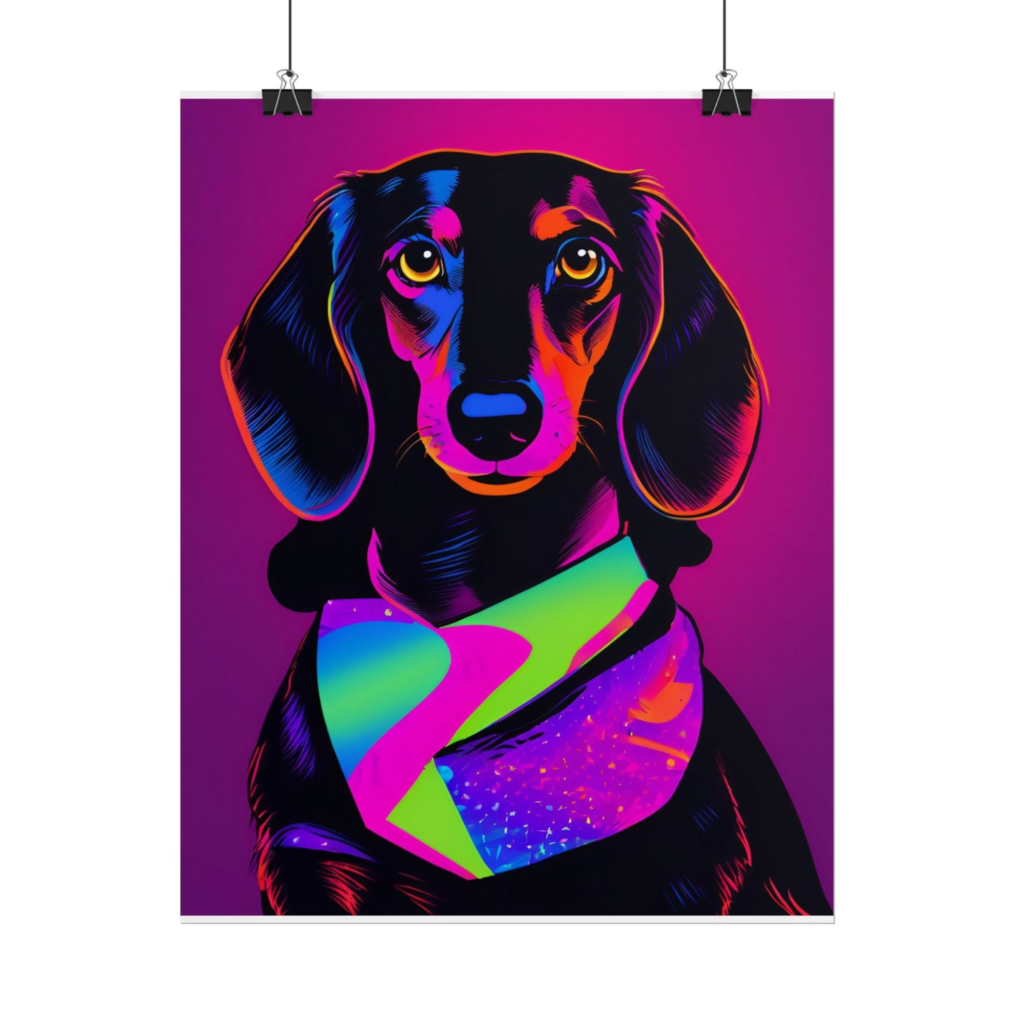 Neon Dachshund Poster Dog Wall Art Print, Animal Lover Blacklight Kids Room Decoration
