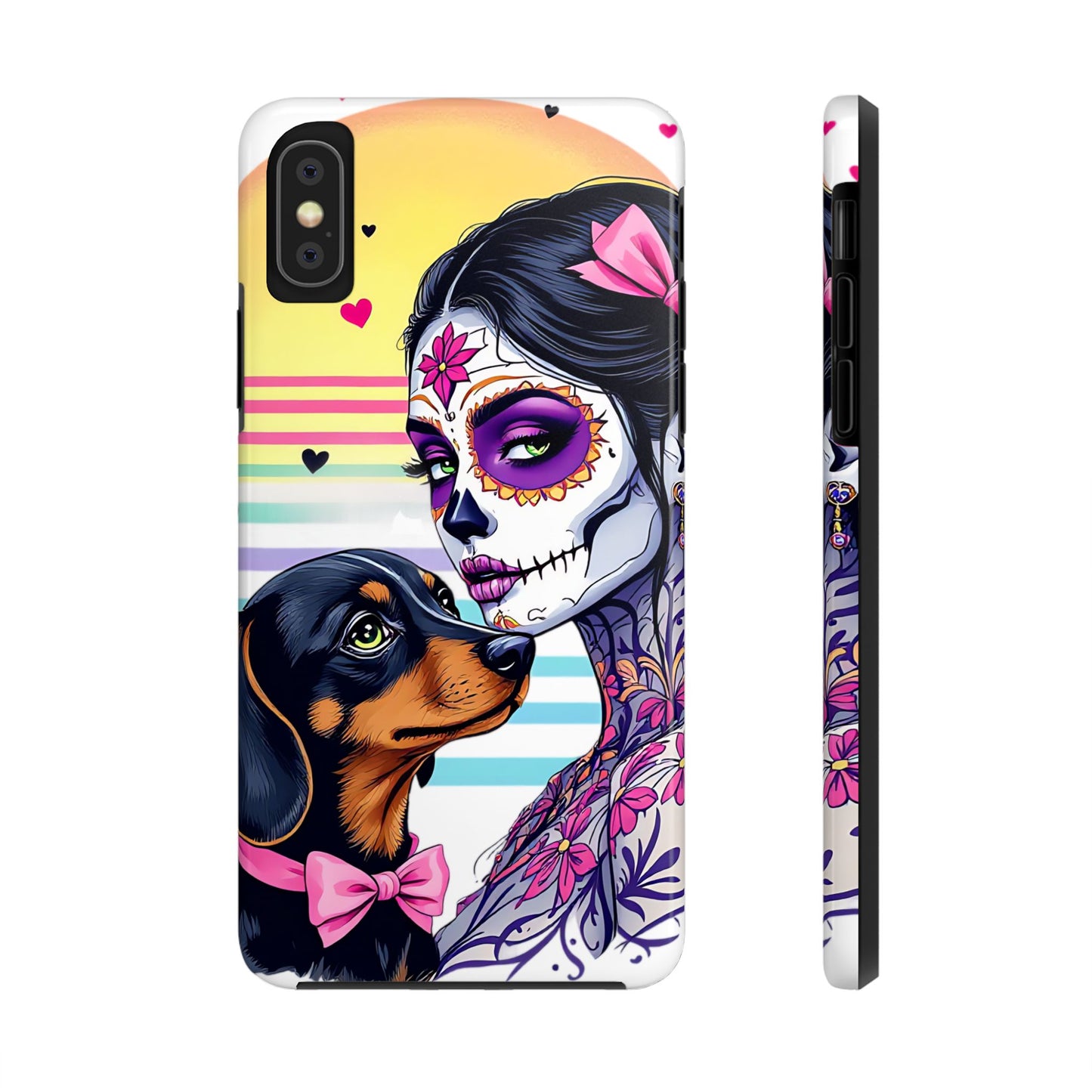 Cute Dachshund Phone Case Dog Lover Gift Tough Phone Cover Doxie Skull