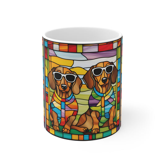 Colorful Dachshund Mug, Cute Dog Lover Gift, Fun Coffee Cup, Pet Owner Decor, Animal Lover's Treat