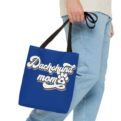 Navy Blue Dachshund Puppy Tote Bag Bright and Cheerful Weiner Doxie