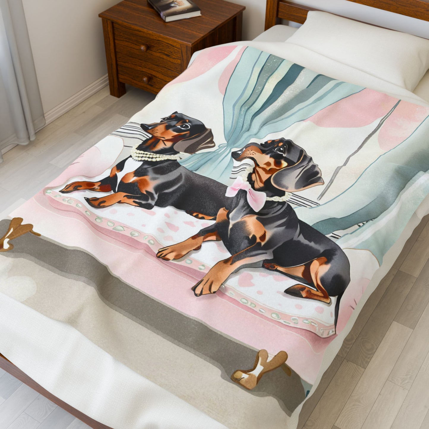 Pastel Springtime Dachshund Blanket, Cozy Throw, Dog Lover Gift, Animal Print Bedding, Weiner Dog