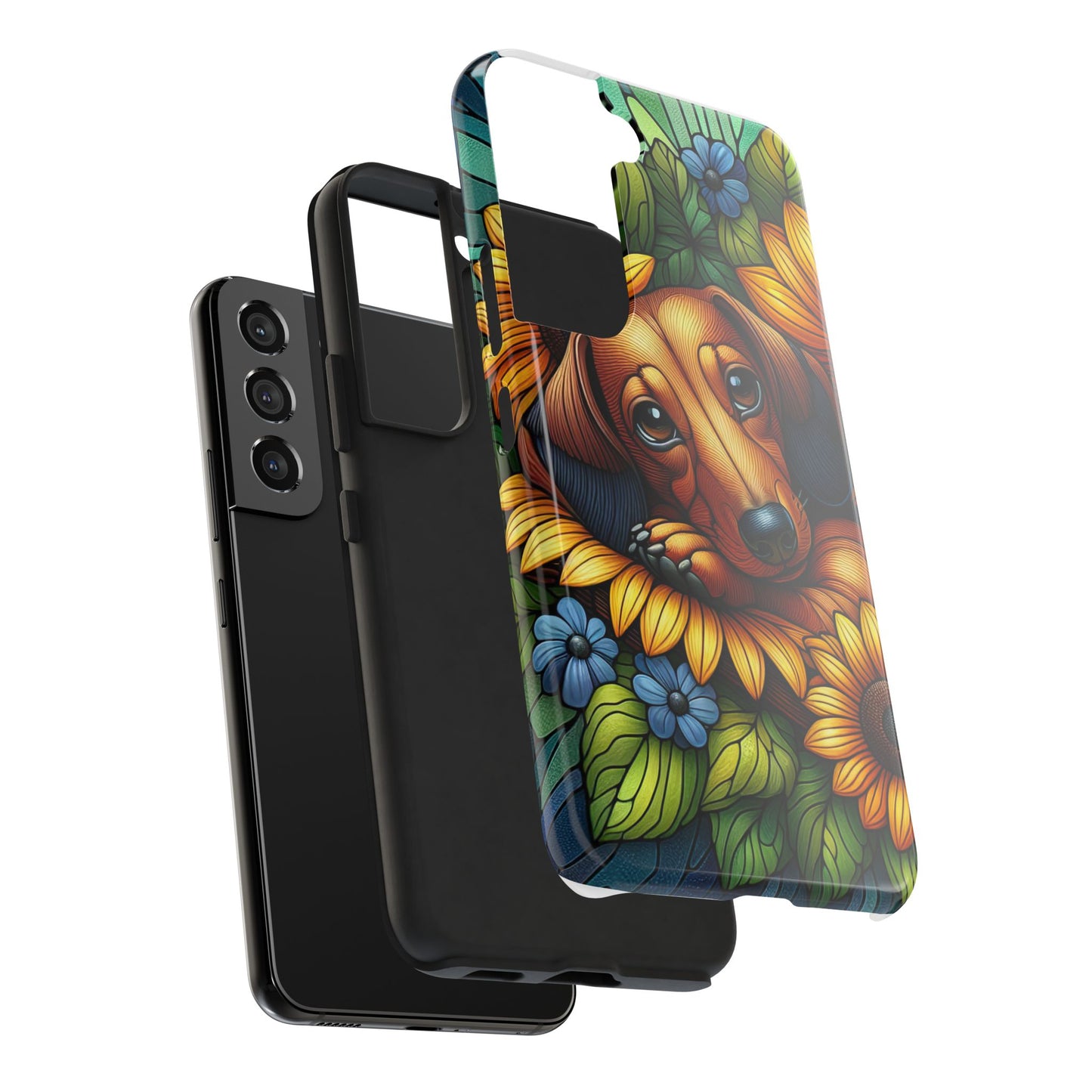 Cute Dachshund Phone Case Dog Lover Gift Tough Phone Cover Doxie Stained Glass