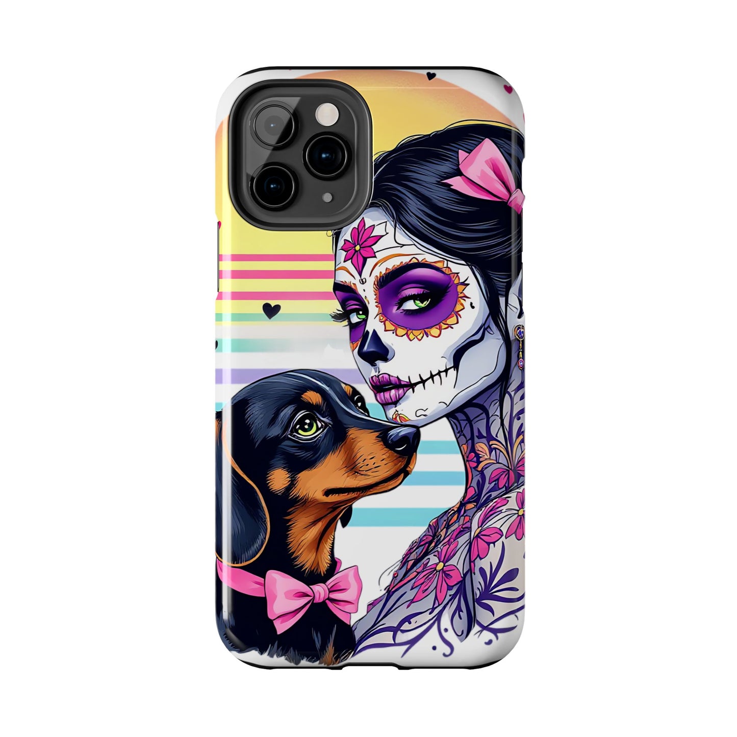 Cute Dachshund Phone Case Dog Lover Gift Tough Phone Cover Doxie Skull