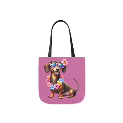 Dog Lover's Canvas Tote Bag - Fun Dachshund Design, Beach, Travel Pet Hawaii Lei