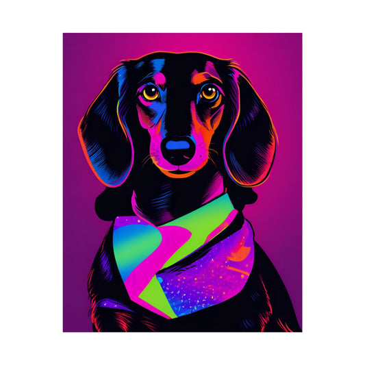 Neon Dachshund Poster Dog Wall Art Print, Animal Lover Blacklight Kids Room Decoration