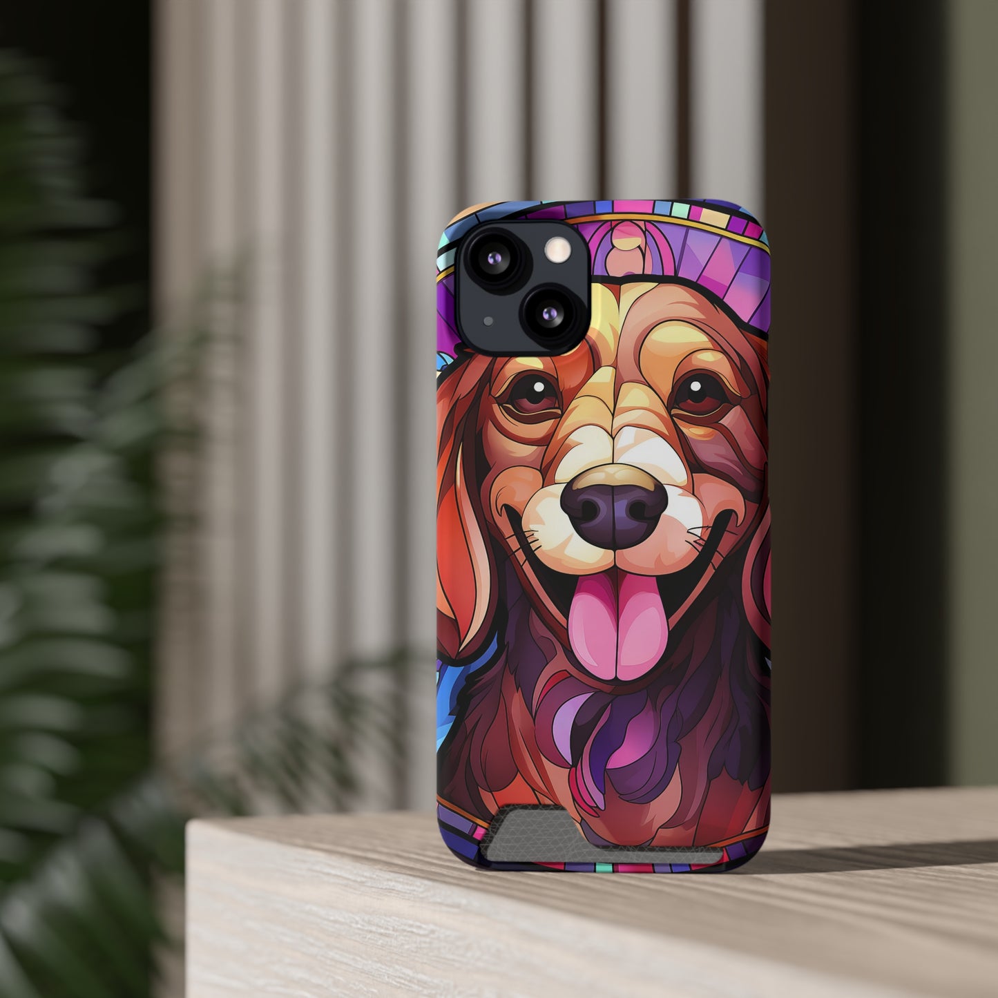 Stained Glass Dachshund Phone Case, Trendy Wallet Case for Dog Lovers, Cute Card Holder Cover